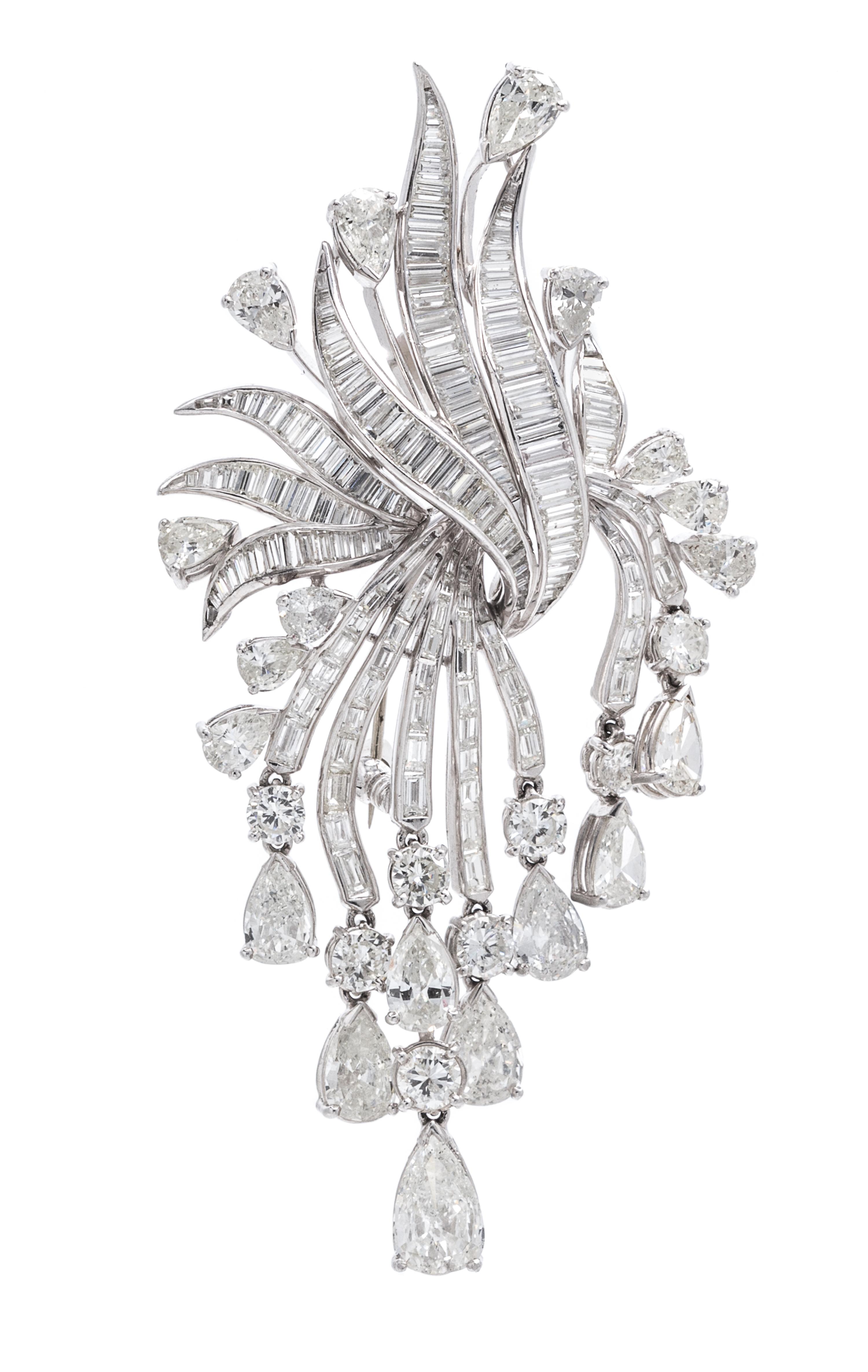 A Vintage Platinum and Diamond Articulated Spray Pendant/Brooch, Van Clief, 20.80 dwts.