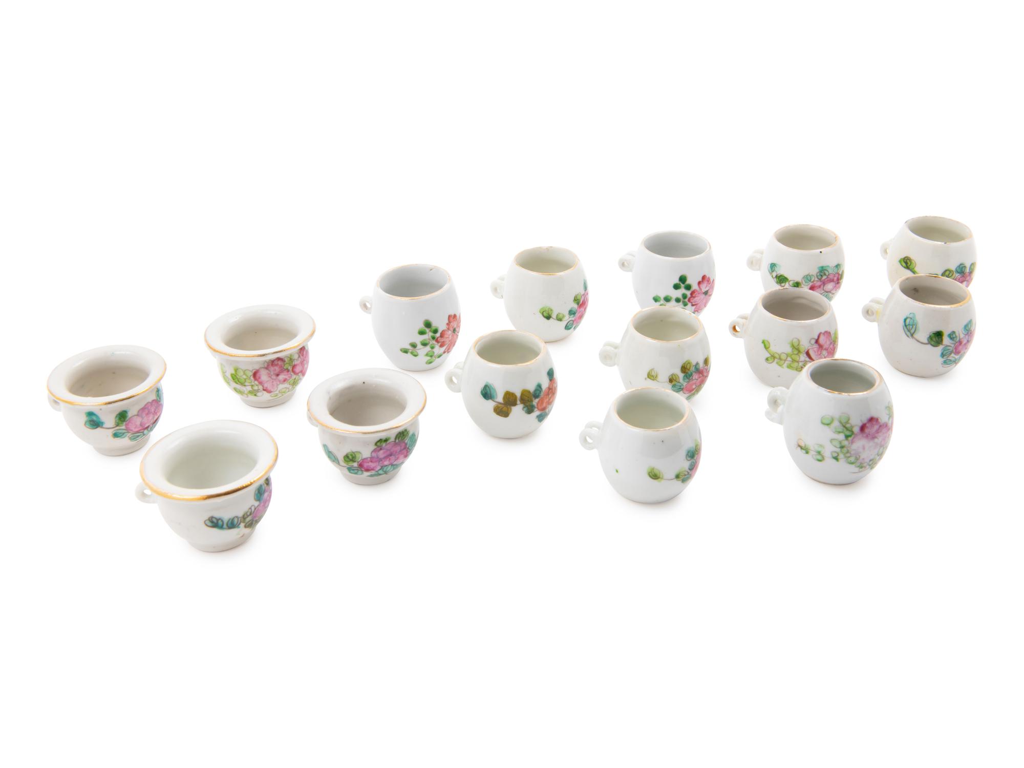 Fifteen Chinese Famille Rose Porcelain Bird Feeders
