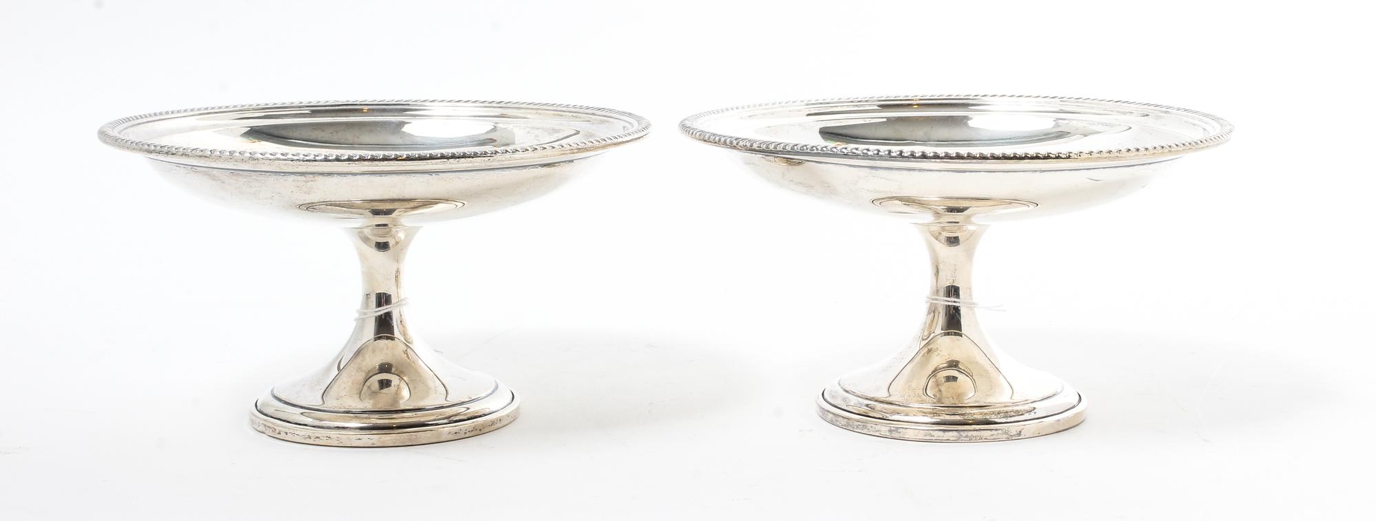 A Pair of American Silver Compotes, Gorham Mfg. Co., Providence, RI, the bowls with a gadroon rim, centered by an engraved script monog