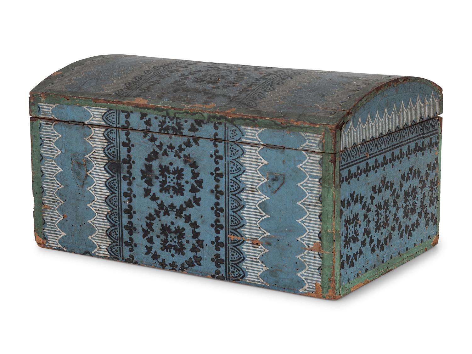 A Wallpaper Covered Dome-Top Bride's Box