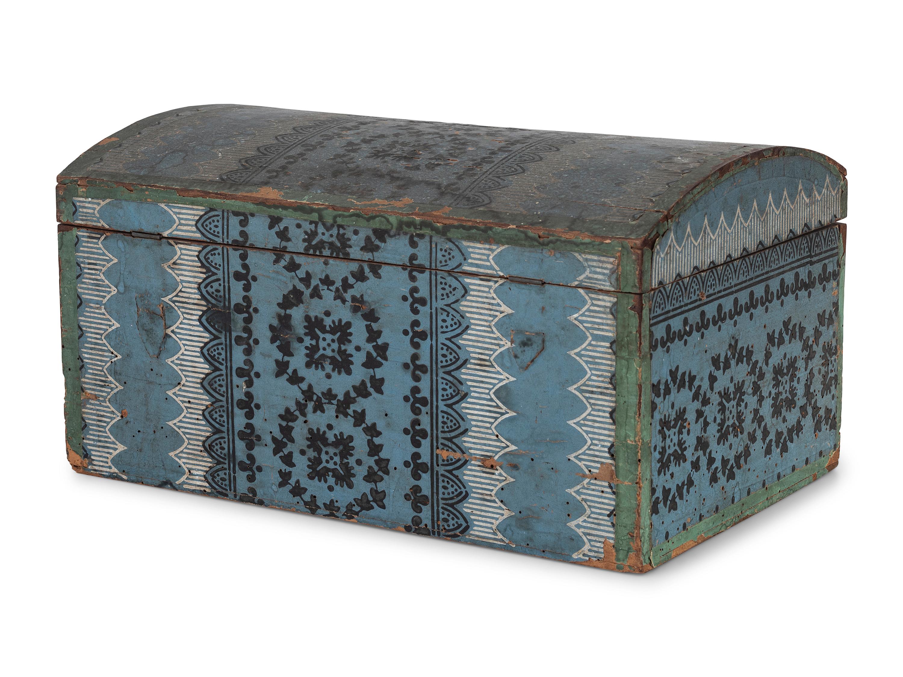 A Wallpaper Covered Dome-Top Bride's Box