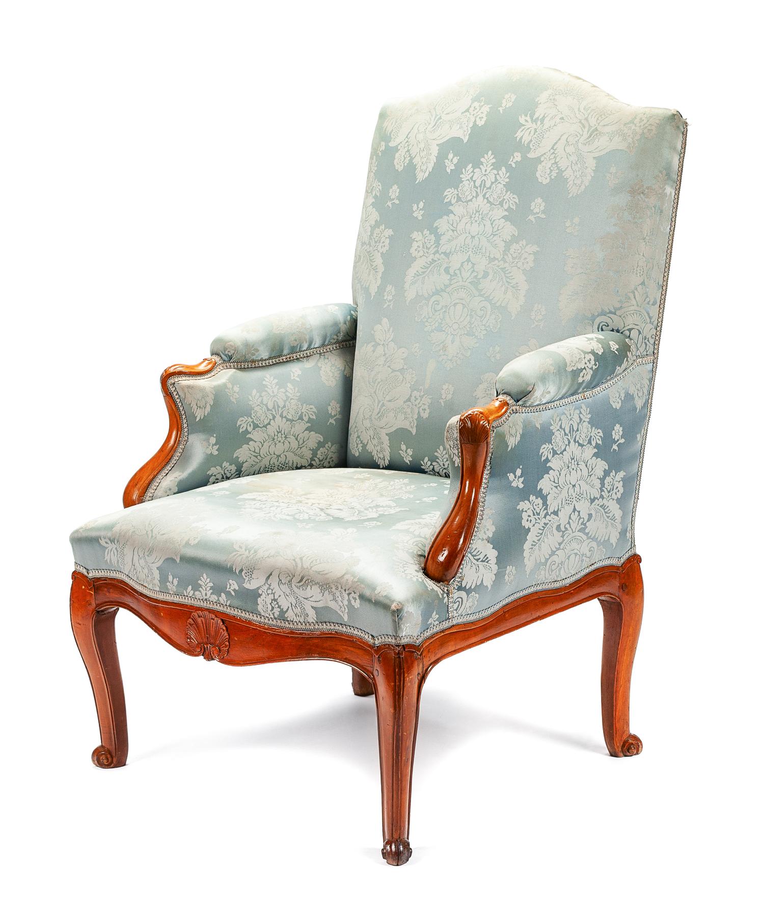A French Provincial Walnut Bergere Height 42 x width 29 x depth 30 inches. — 18TH CENTURY