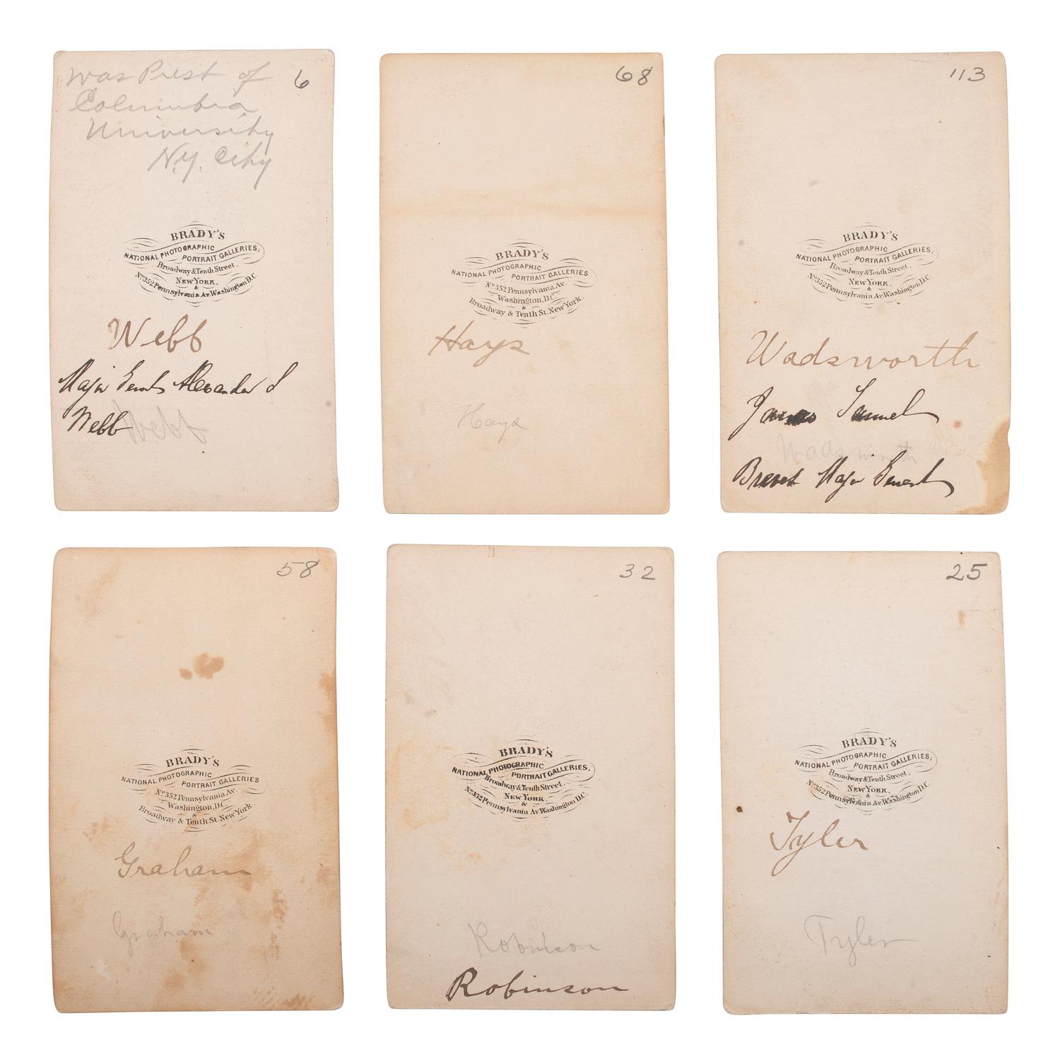 [CIVIL WAR - GETTYSBURG]. BRADY, Mathew (1822-1896), photographer. A group of 11 CDVs of Union generals who served with distinction at Gettysburg, incl. Alexander WEBB, MOH.