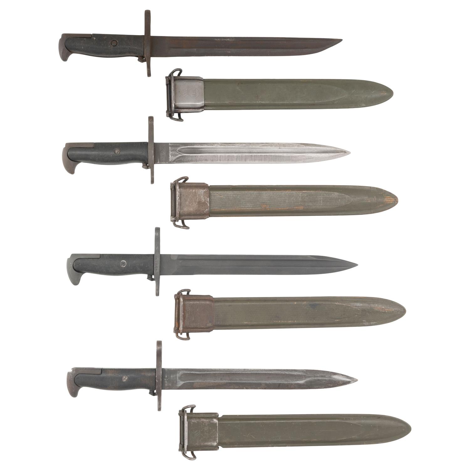Group of 4 US WWII M1 Bayonets: 3 M1E1 and 1 M1