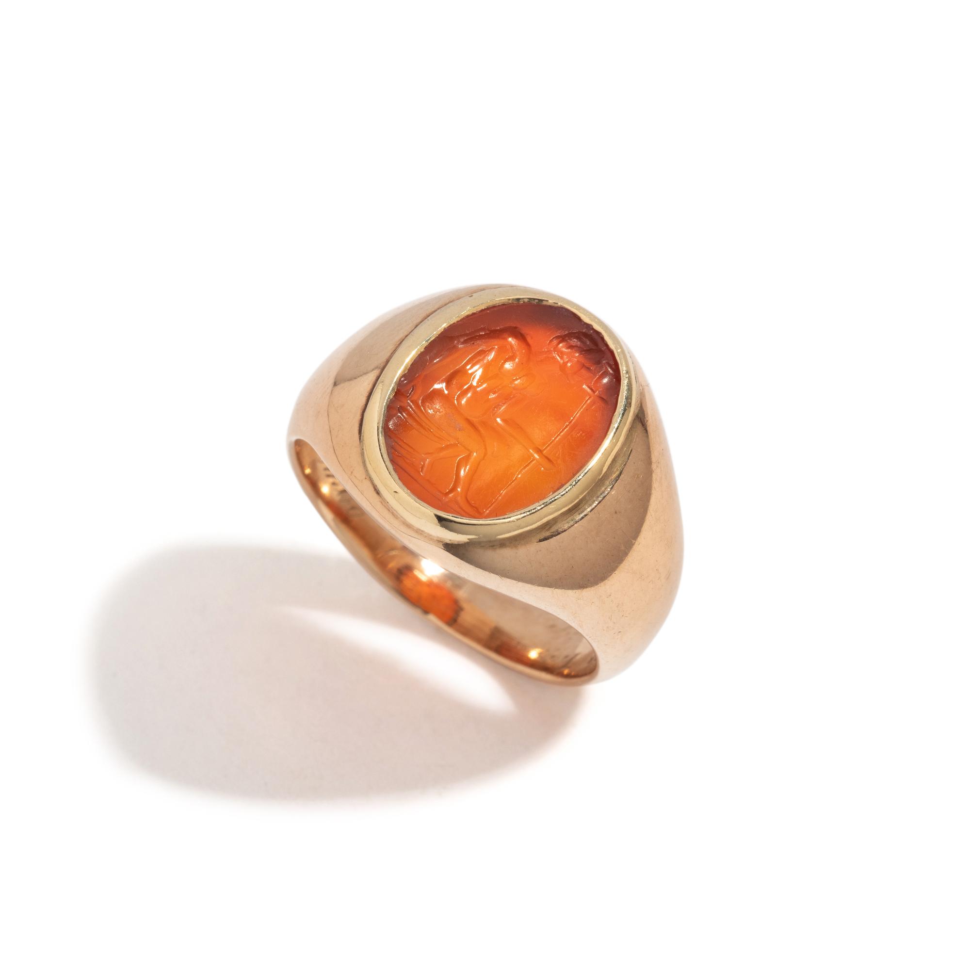 A Neoclassical Gold and Carnelian Finger Ring with the God Dionysos — Inscription engraved on the inside