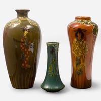 Frederick Hurten Rhead (British-American, 1880-1942) Three Faience Vases with Geishas, Weller, USA, circa 1903