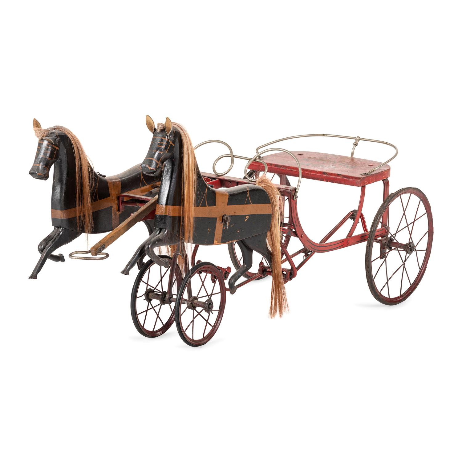 A Painted Wood and Metal Horse Drawn Pedal Cart