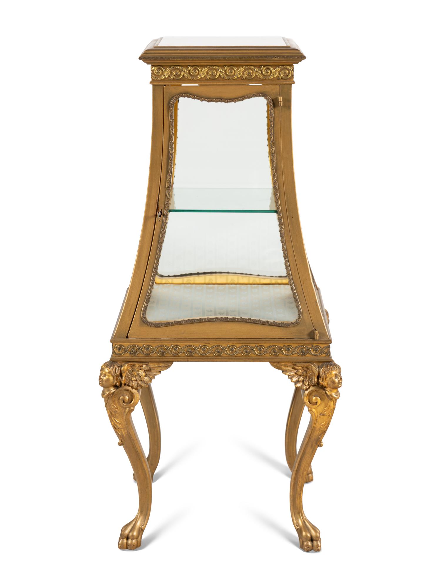A French Neoclassical Style Giltwood and Marble Top Vitrine
