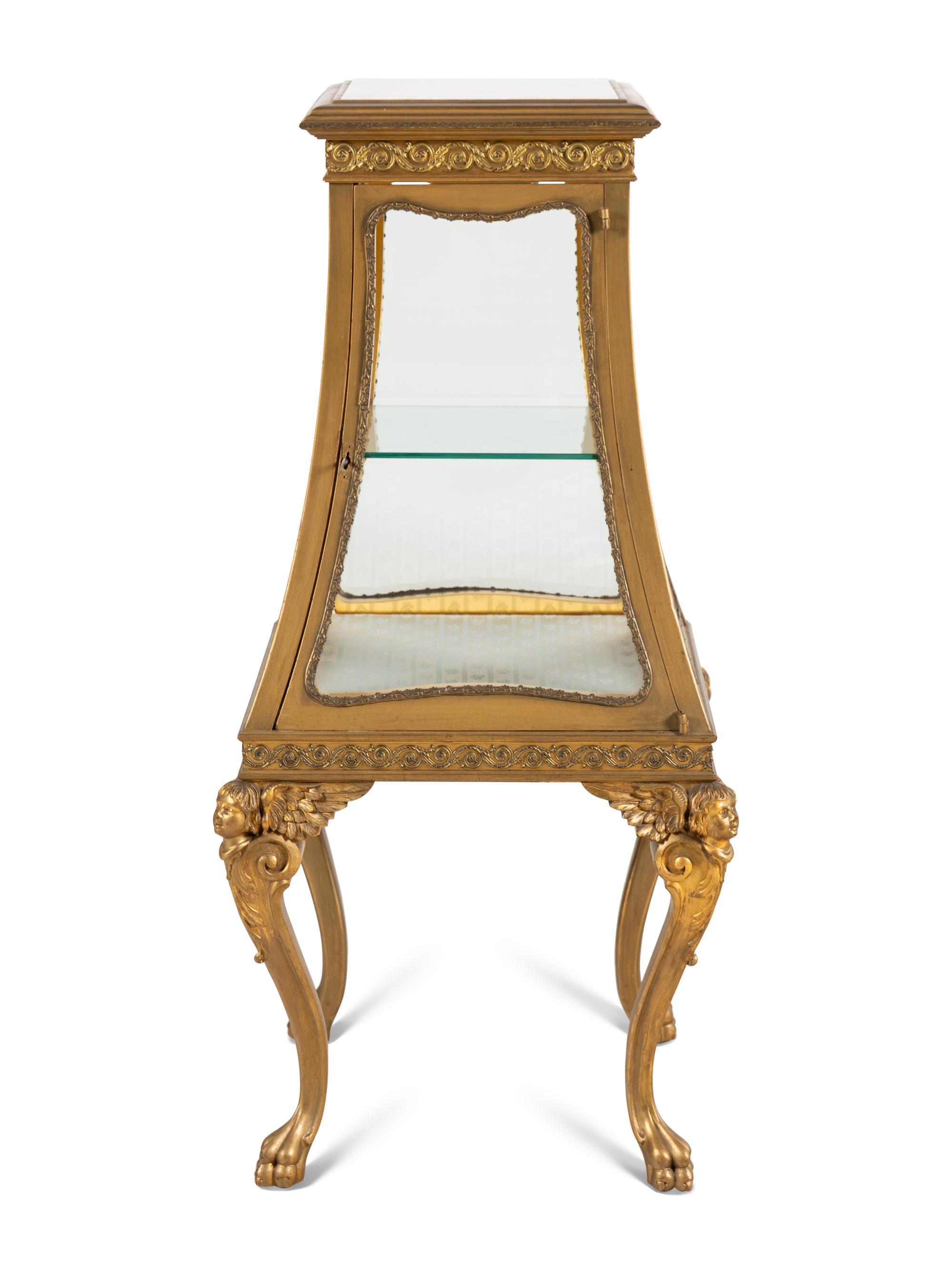 A French Neoclassical Style Giltwood and Marble Top Vitrine