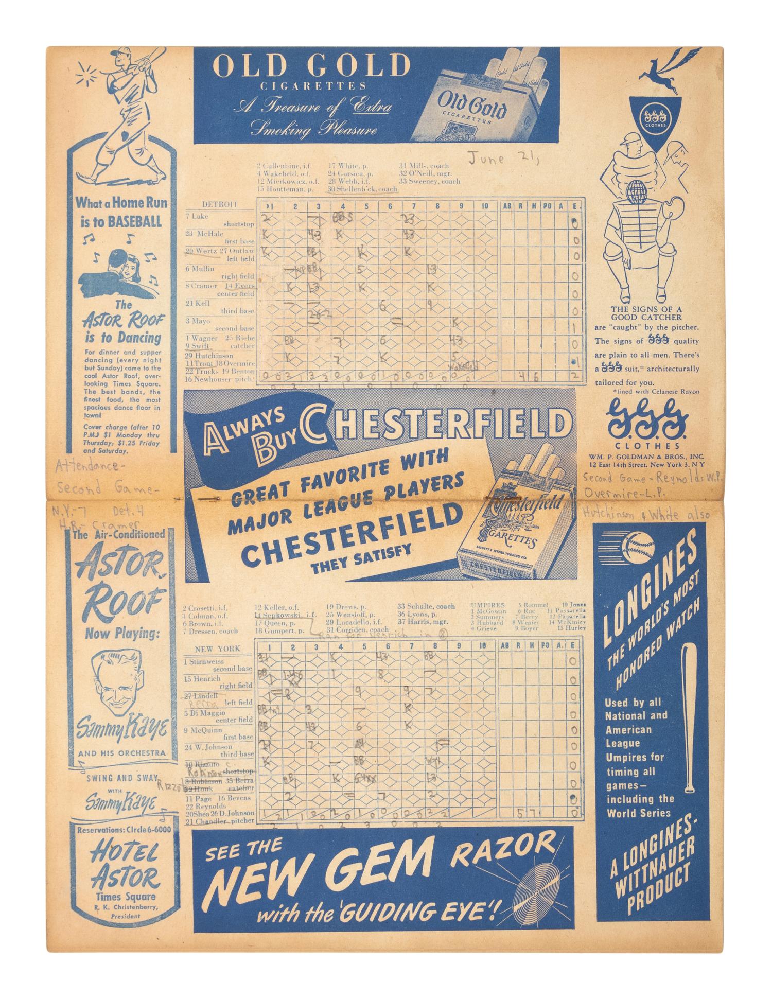 A Large Group of 1940s New York Baseball Programs / Scorecards Including Joe DiMaggio Day Program