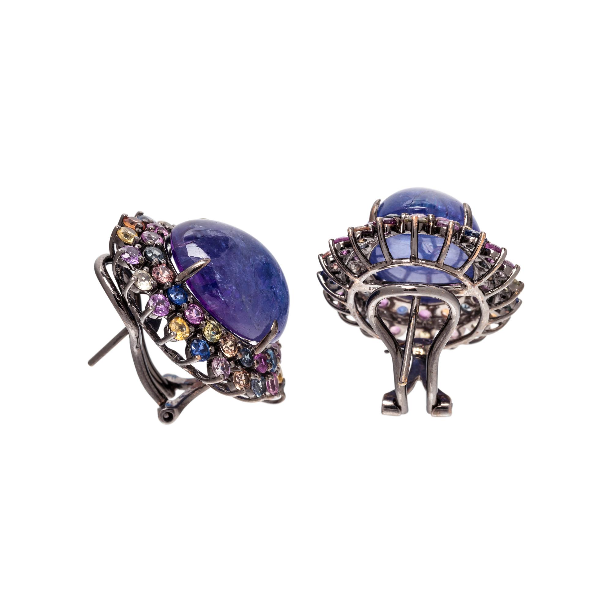 TANZANITE AND MULTICOLOR SAPPHIRE EARCLIPS