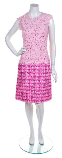 An Oscar de la Renta Pink Tweed and Lace Dress, Size: 8.