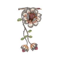 EVELYN CLOTHIER, DIAMOND, RUBY AND PLIQUE-À-JOUR ENAMEL FLOWER BROOCH
