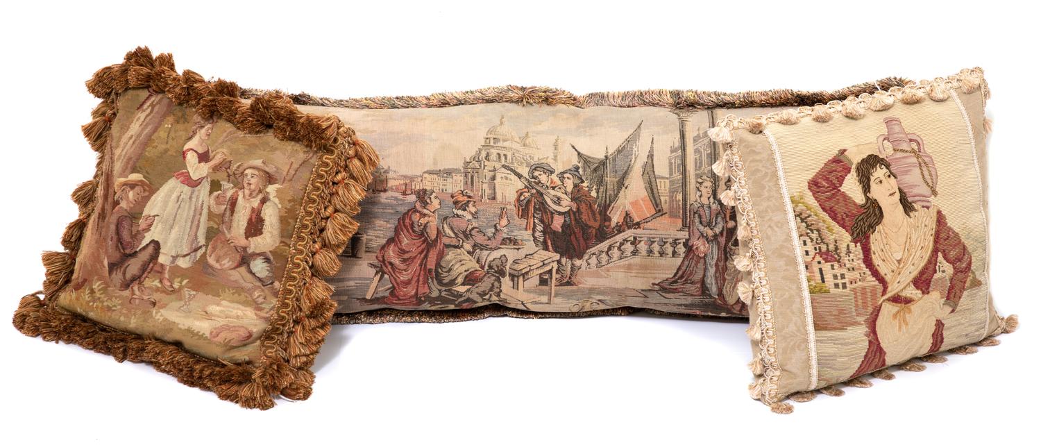 Three Miscellaneous Pillows Largest, 45 x 15 inches. — 20TH CENTURY