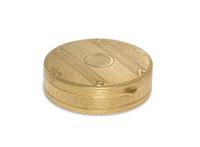 A 14 Karat Yellow Gold Pill Box, 20th Century, of circular form with an engine turned edge.