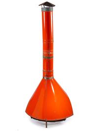 A Mid-Century Modern Orange Enamel Freestanding Fireplace