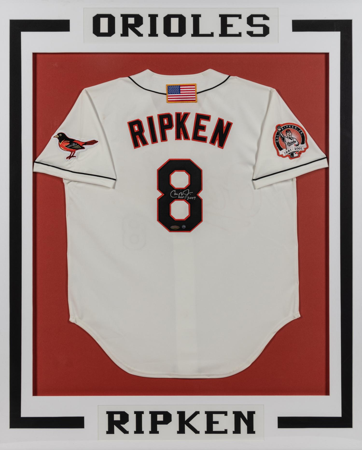 A Cal Ripken Jr. Baltimore Orioles Signed Autograph Jersey (1981-2001 Patch) Display (Ironclad Hologram),