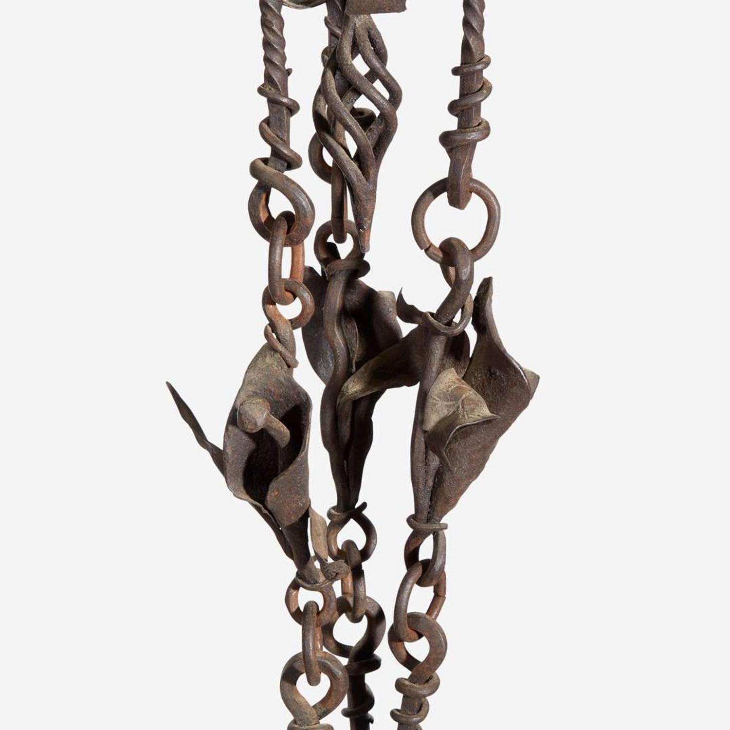 A Gothic Wrought Iron Six-Light Pricket Chandelier French, 15th century or later