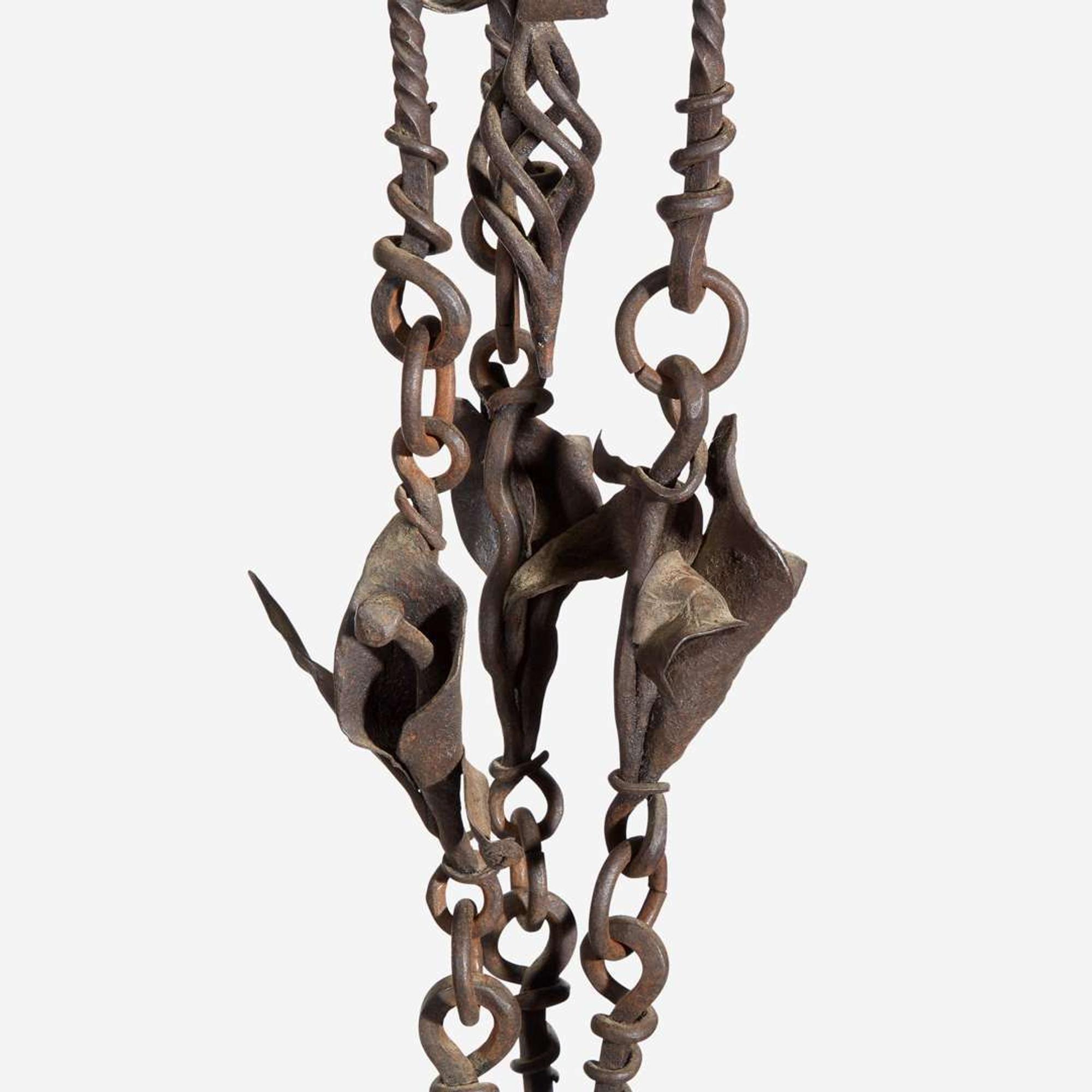 A Gothic Wrought Iron Six-Light Pricket Chandelier French, 15th century or later