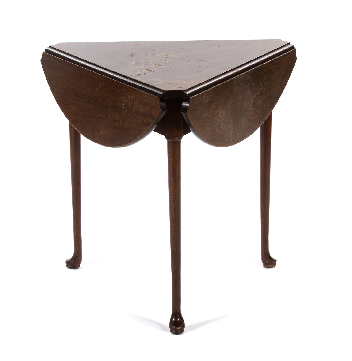 A George II Style Mahogany Triangular Drop-Leaf Small Table