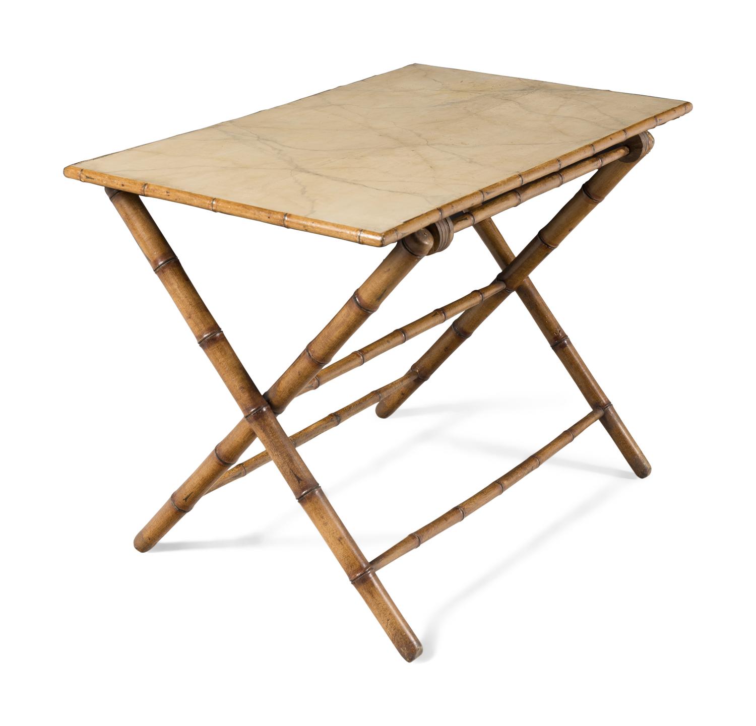 A Bamboo and Faux-Marble Painted Folding Table