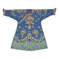 A Chinese Embroidered Blue Silk Dragon Robe, Second Half 19th Century — 晚清 藍緞地綉龍紋袍