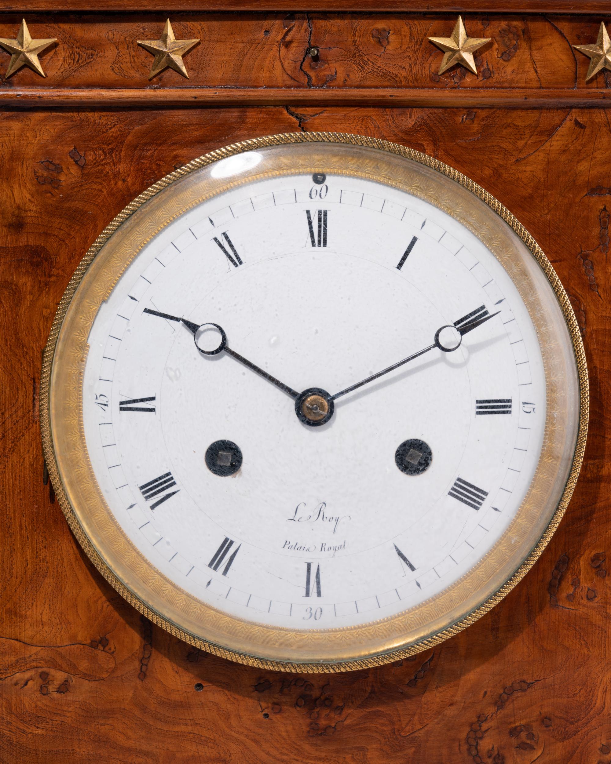 An Empire Burr Elm and Ormolu-Mounted Mantel Clock