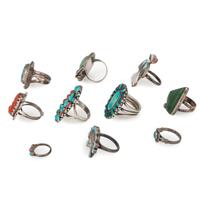 Navajo and Zuni Silver Rings, with Inlay