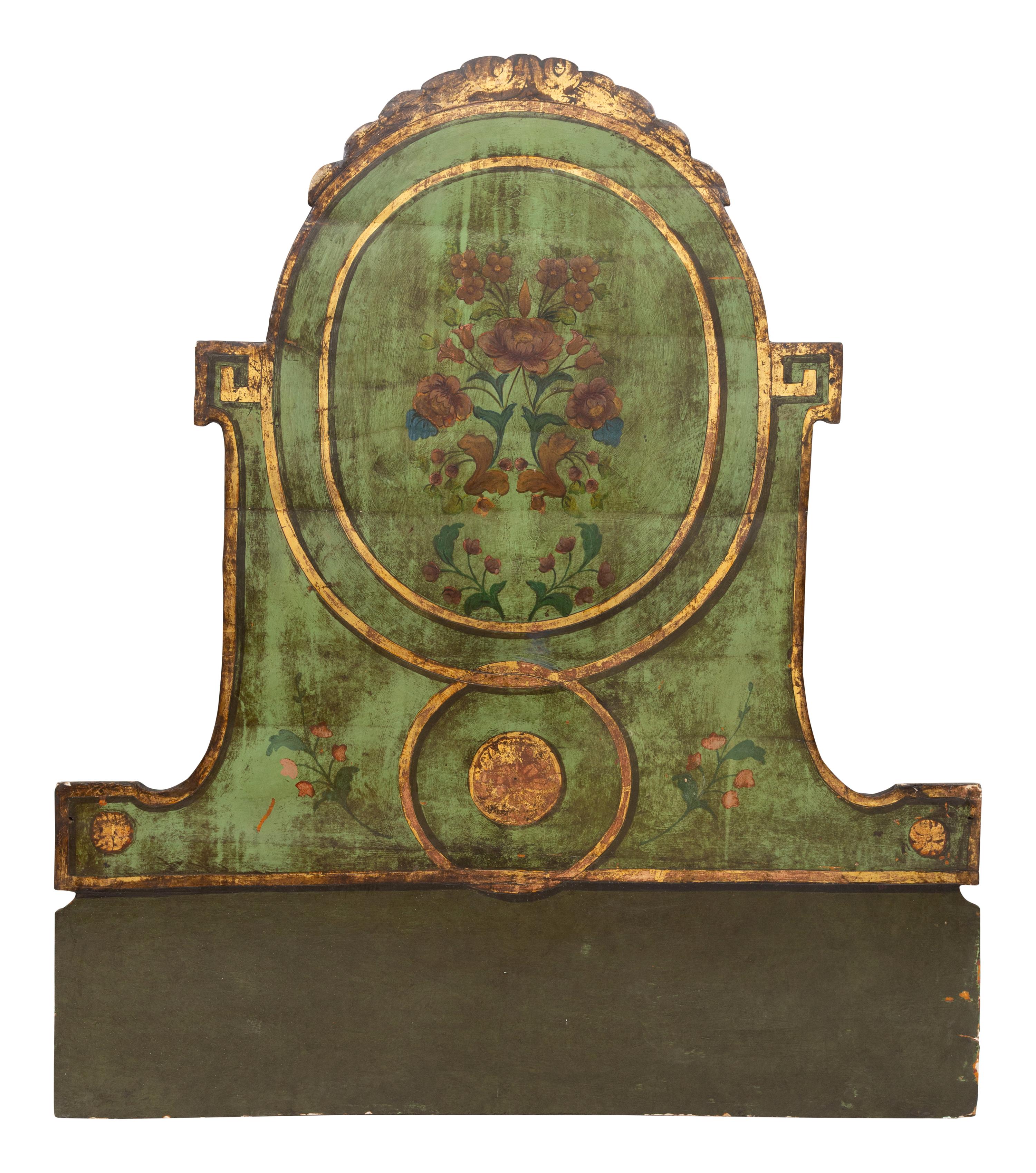 An Italian Polychrome Painted and Parcel-Gilt Headboard