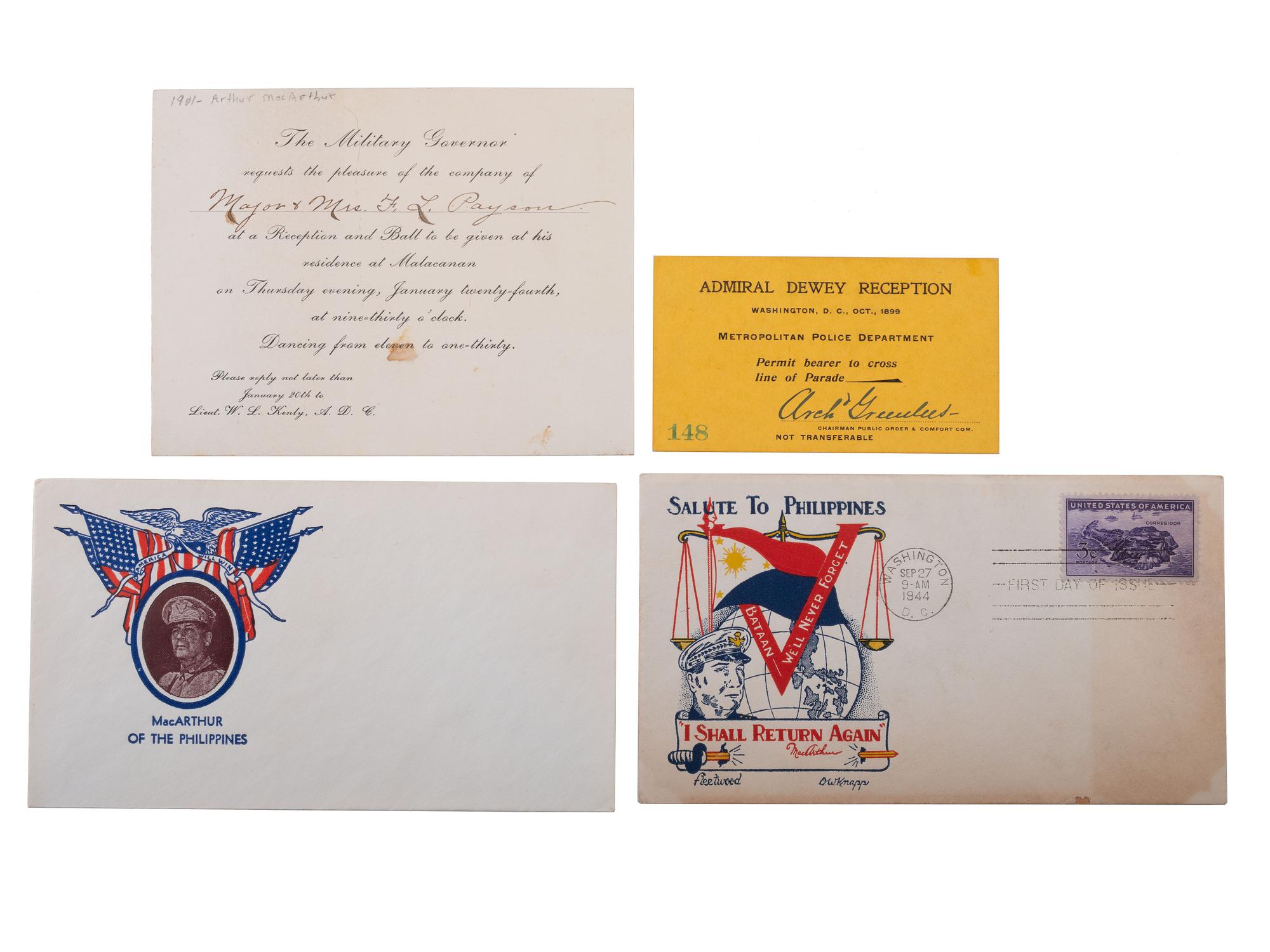 [WORLD WAR II]. Ephemera related to Douglas McArthur [ With :] Arthur MacArthur and WWII ephemera.