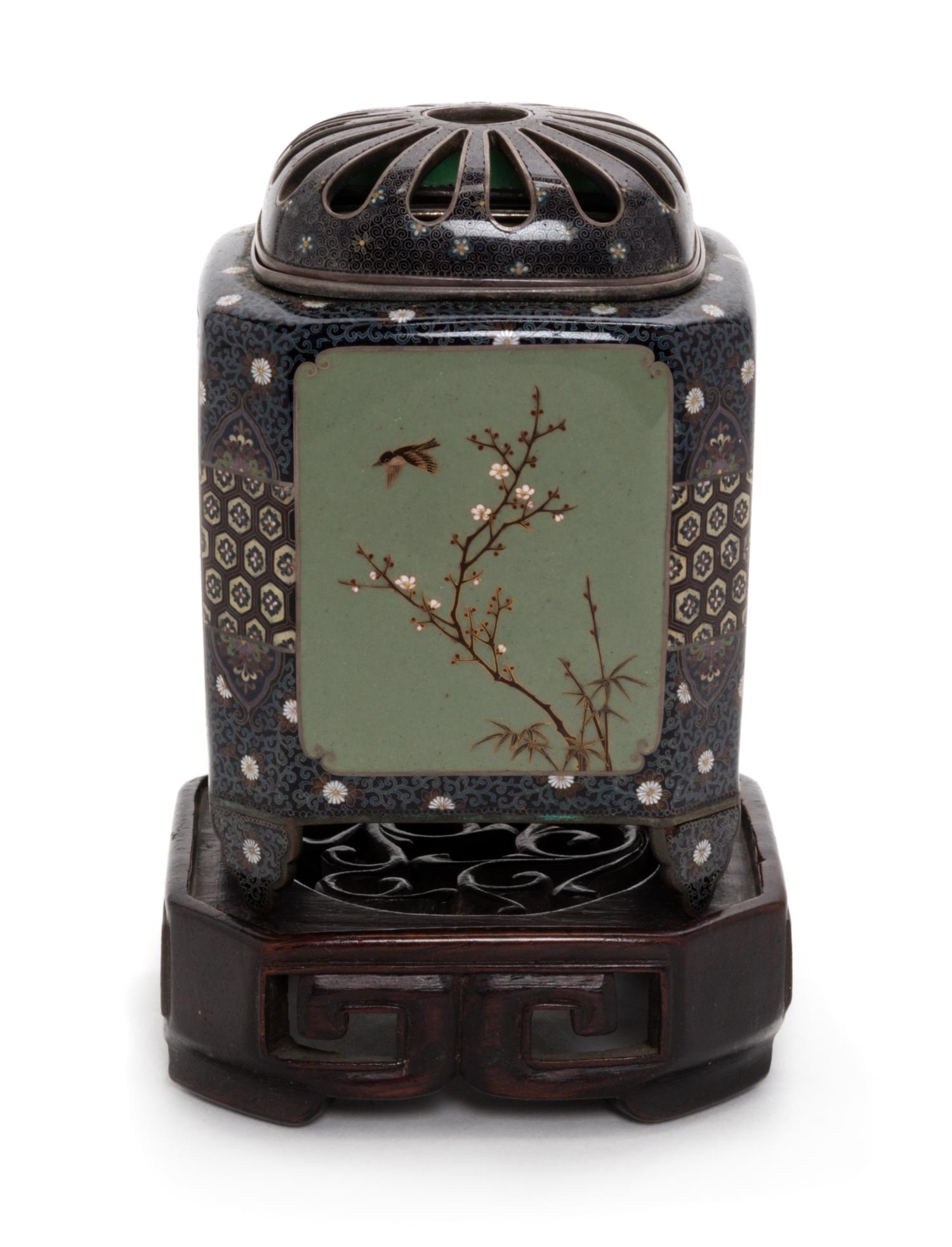 A Japanese Cloisonne Insense Burner and Cover Height 3 1/4 inches. — 19TH CENTURY