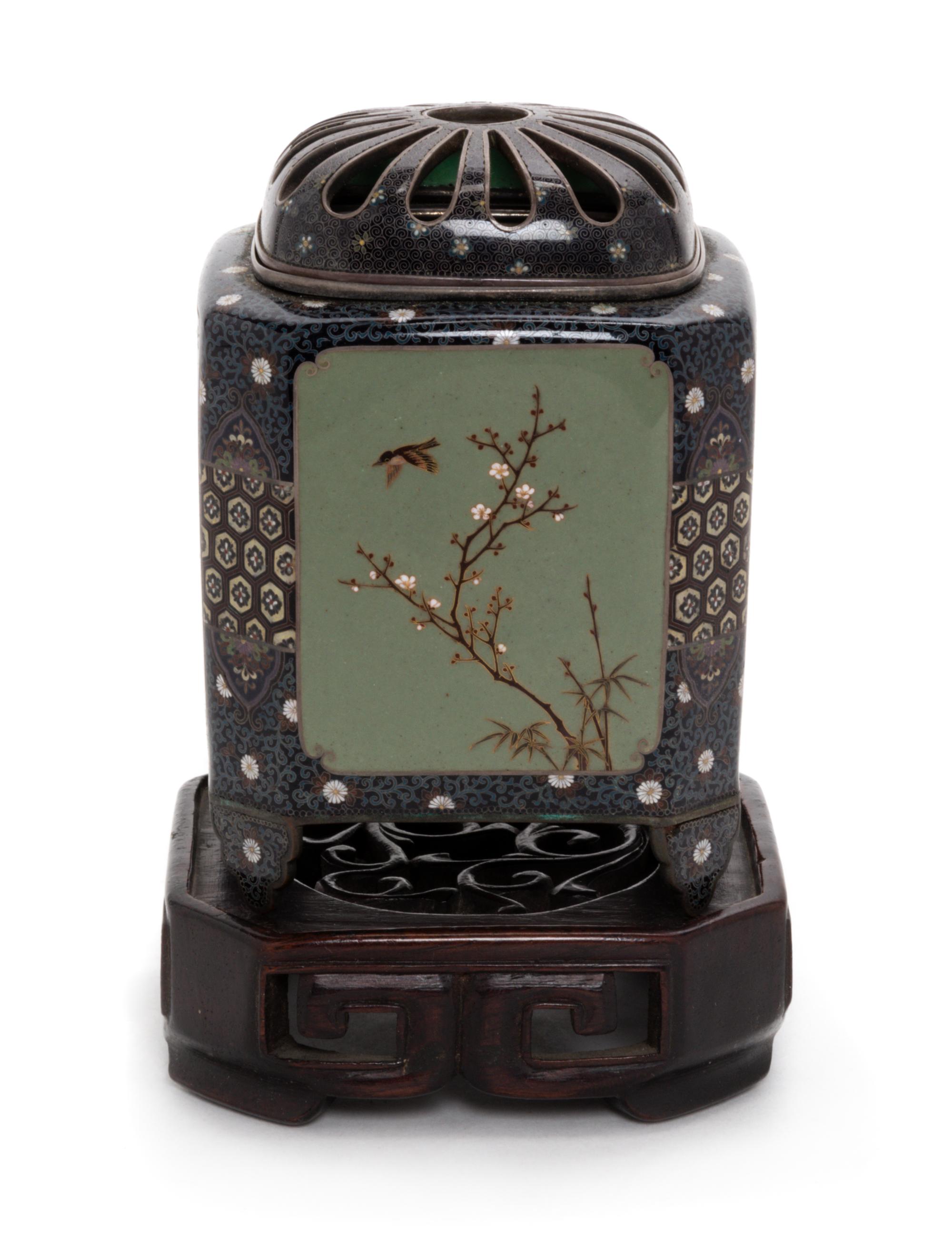 A Japanese Cloisonne Insense Burner and Cover Height 3 1/4 inches. — 19TH CENTURY