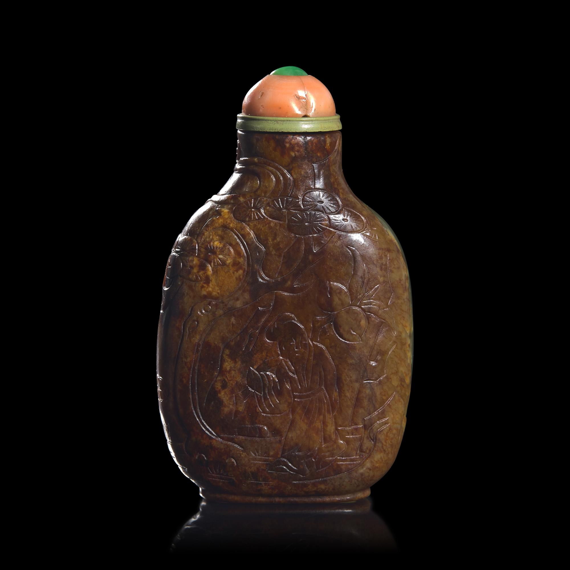 A Chinese Jade Snuff Bottle Attributed to the "Master of the Rocks" Carver, 18th Century