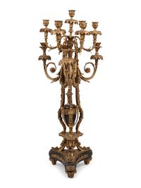 A Louis XV Style Gilt Bronze and Marble Ten-Light Candelabrum