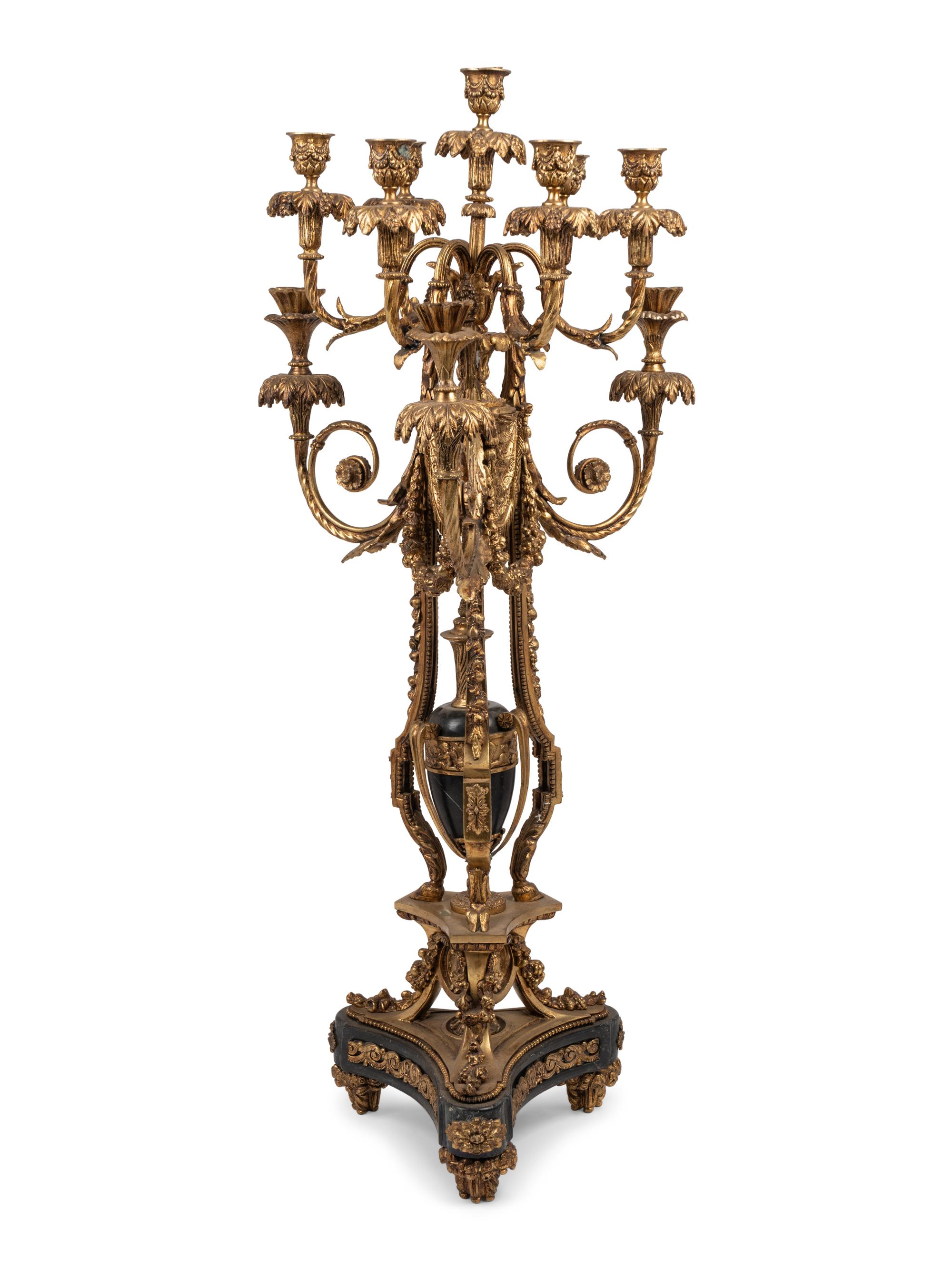 A Louis XV Style Gilt Bronze and Marble Ten-Light Candelabrum