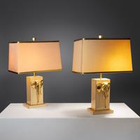 Pair of Table Lamps with Elephant Medallion Lancel, Paris