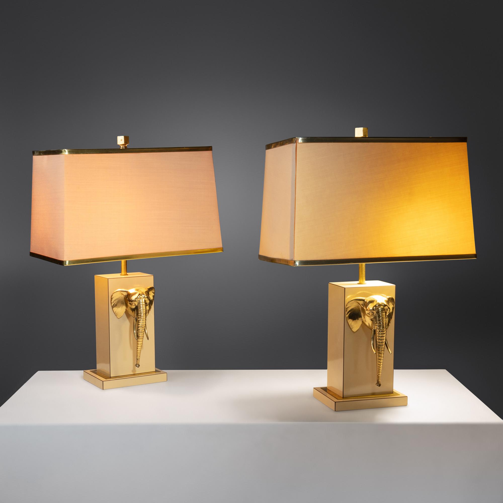 Pair of Table Lamps with Elephant Medallion Lancel, Paris