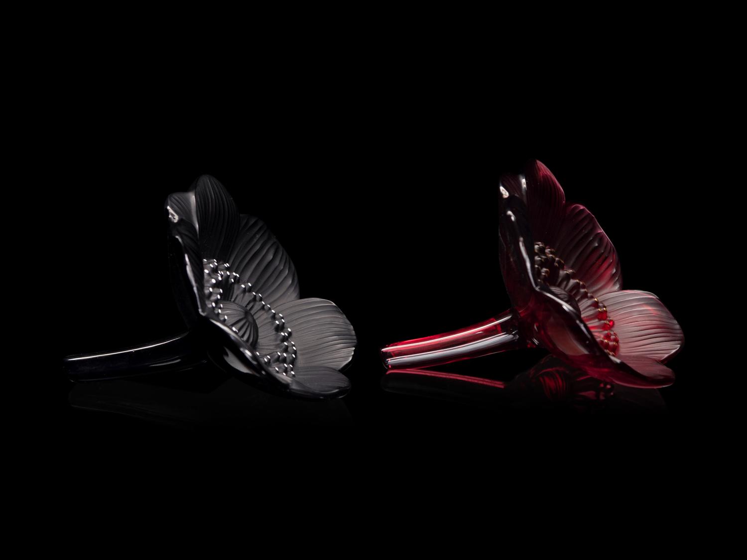 A Pair of Lalique Anemone Flowers