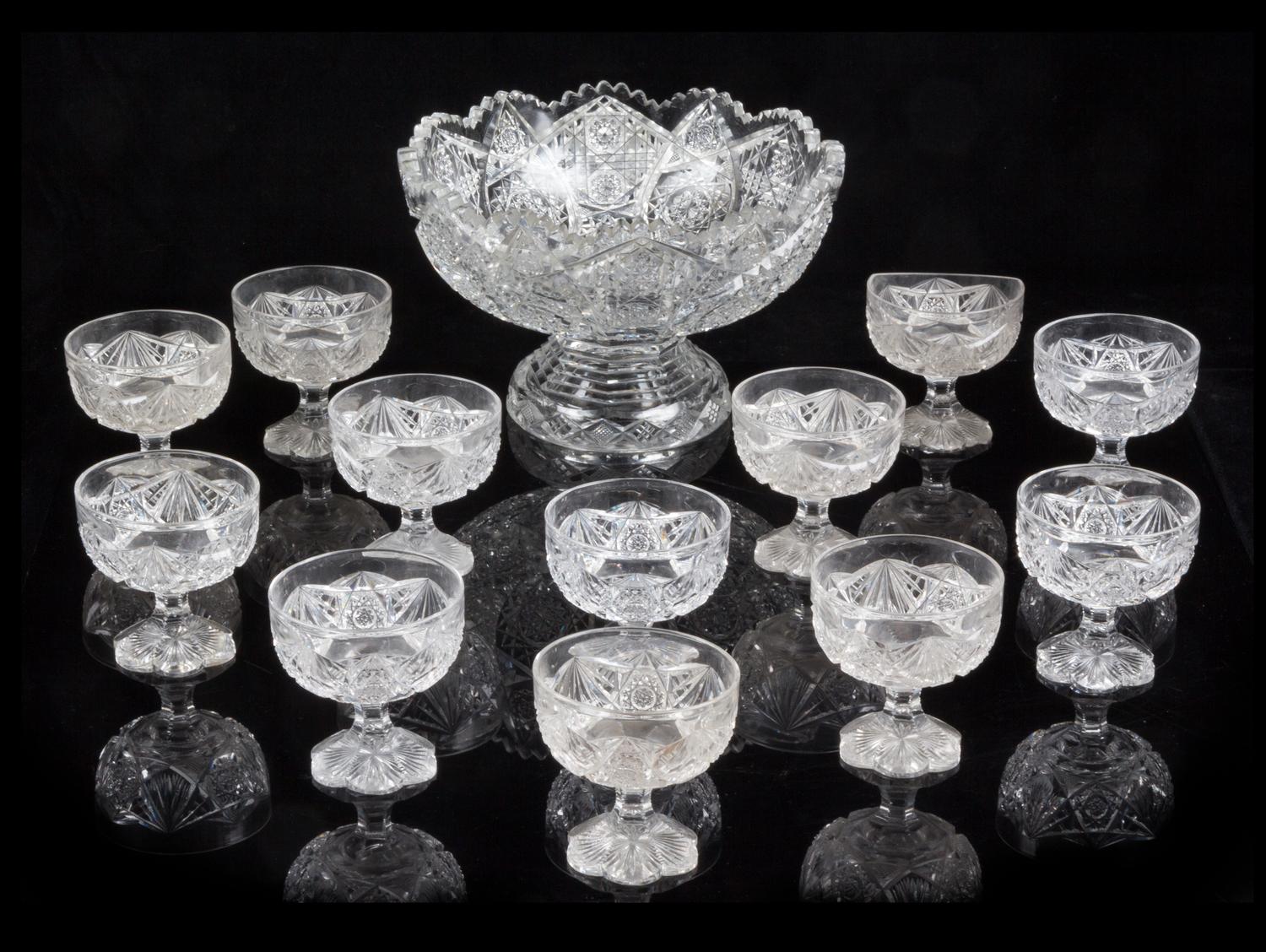 An American Cut Glass Punch Bowl Diameter of bowl 14 inches.