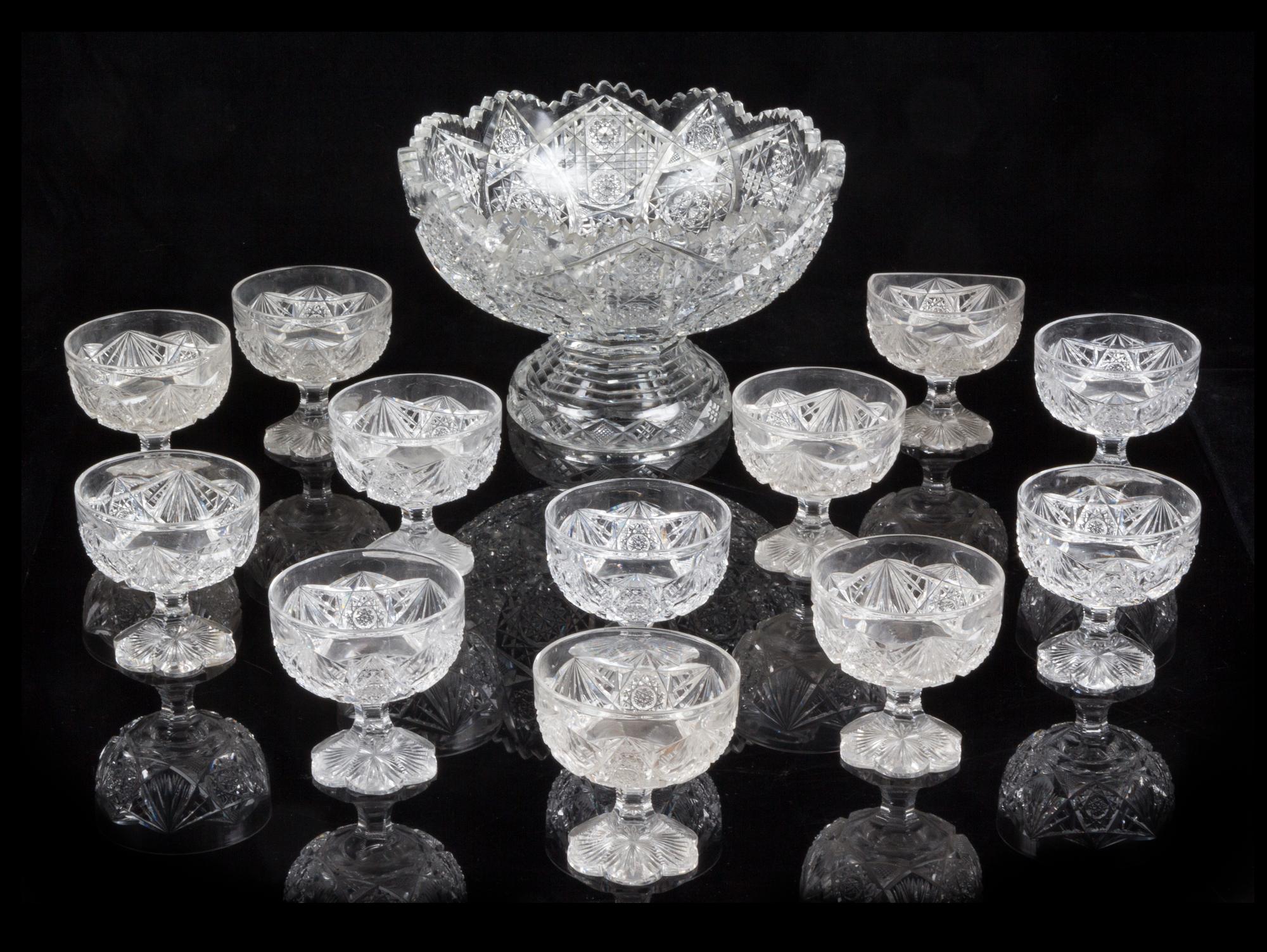 An American Cut Glass Punch Bowl Diameter of bowl 14 inches.