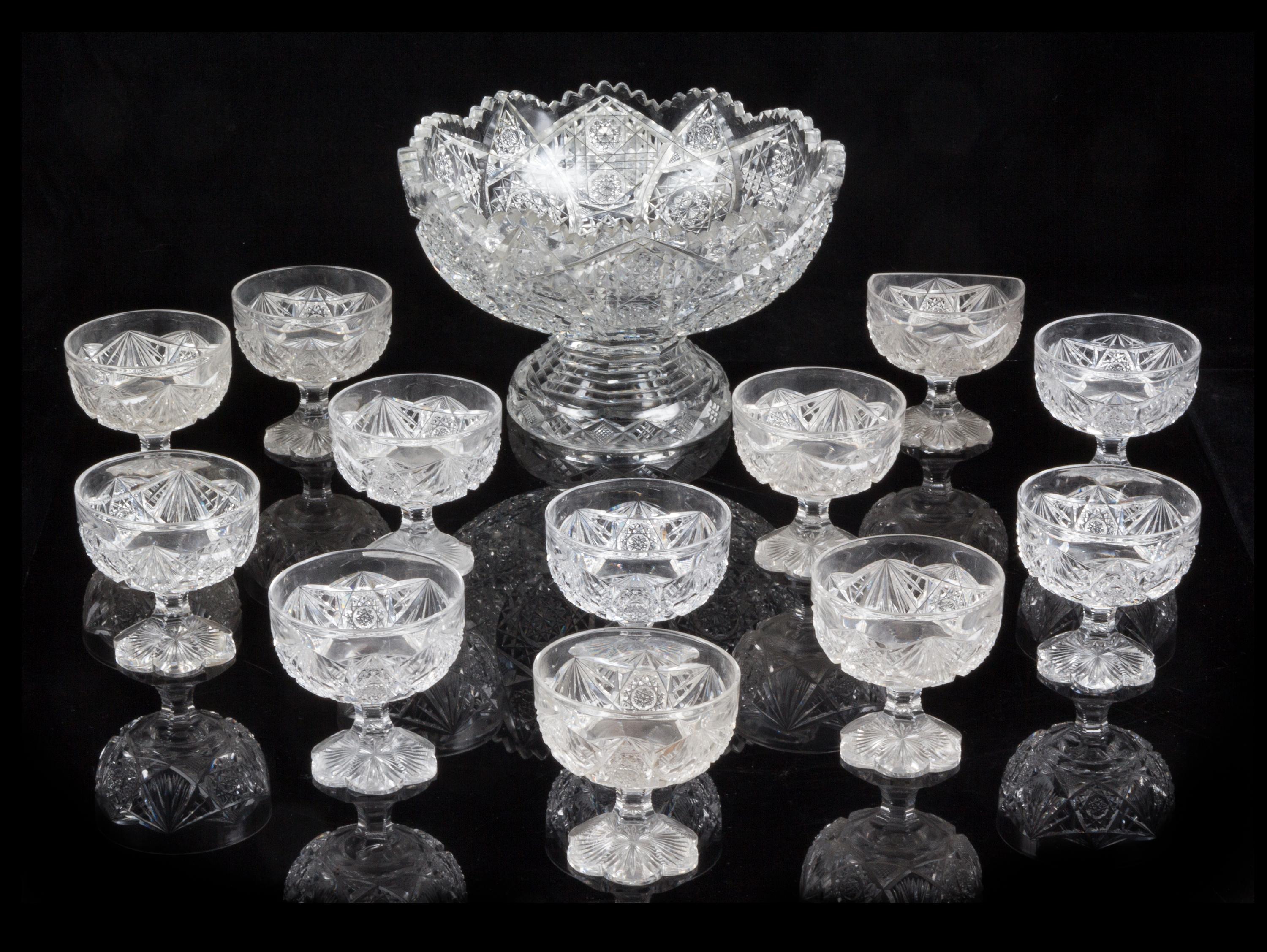 An American Cut Glass Punch Bowl Diameter of bowl 14 inches.