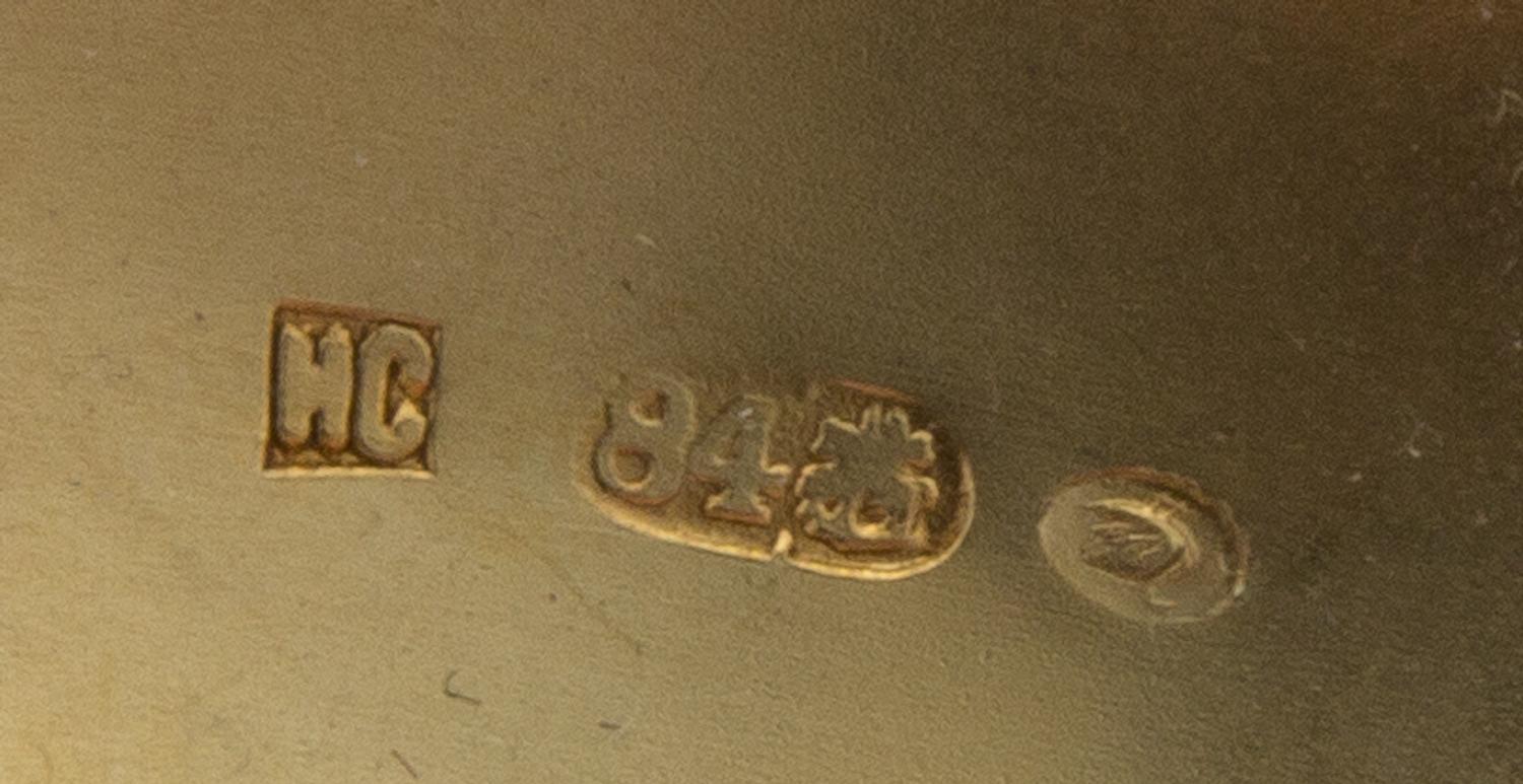 A Pair of Russian Silver-Gilt and Enameled Kovshi, Mark of Nikolay Strulev, Moscow, 20th Century, each of typical form, the body and ha