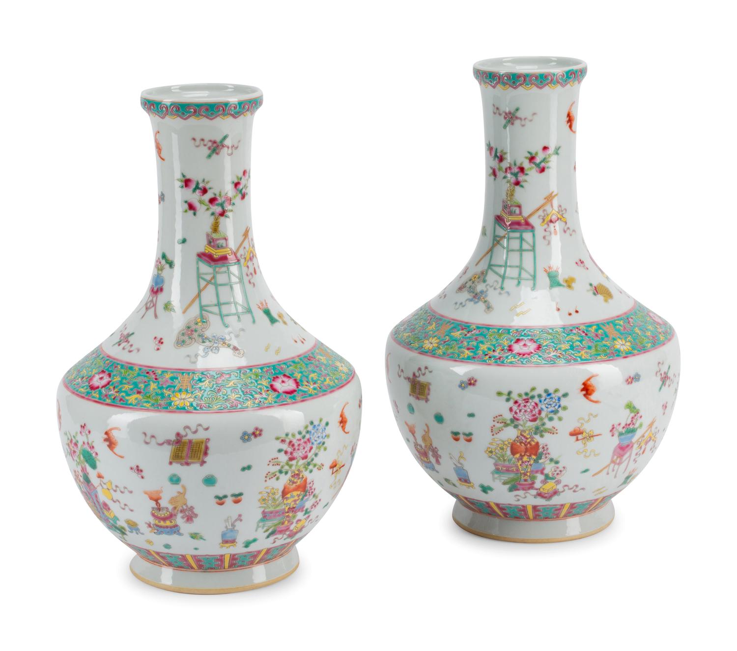A Pair of Chinese Export Enameled Porcelain Vases