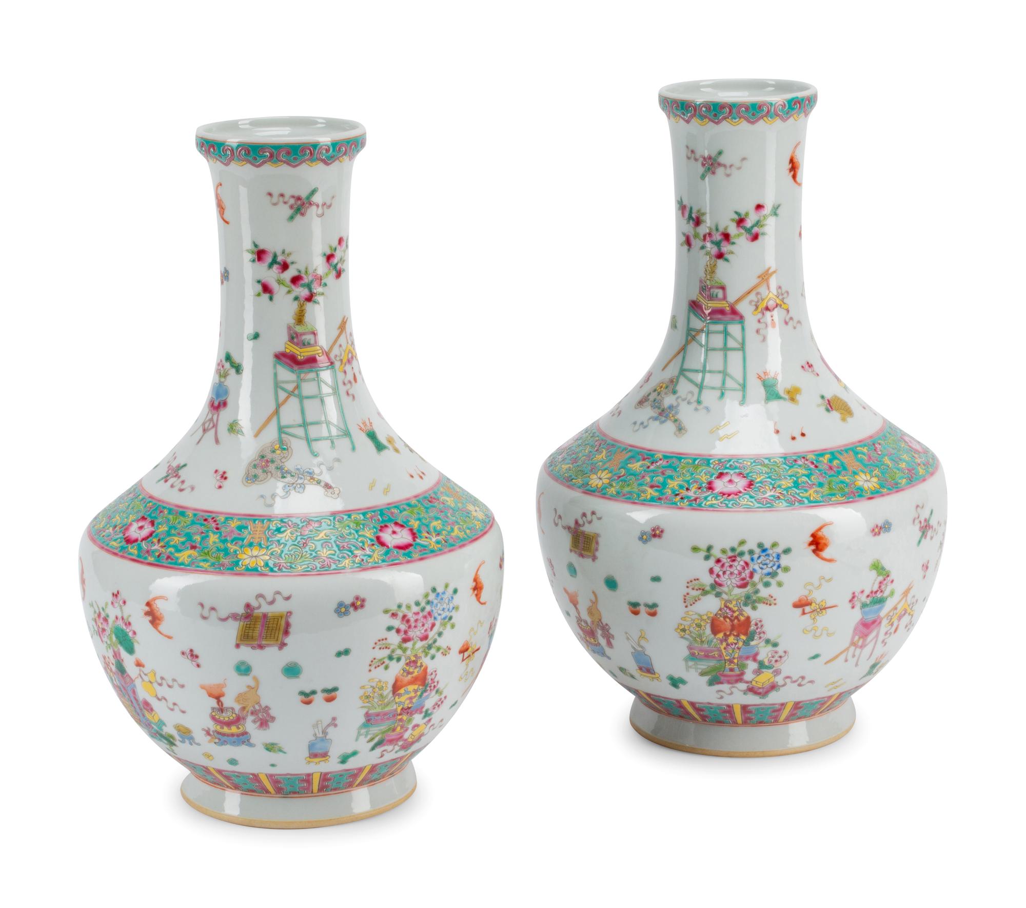 A Pair of Chinese Export Enameled Porcelain Vases