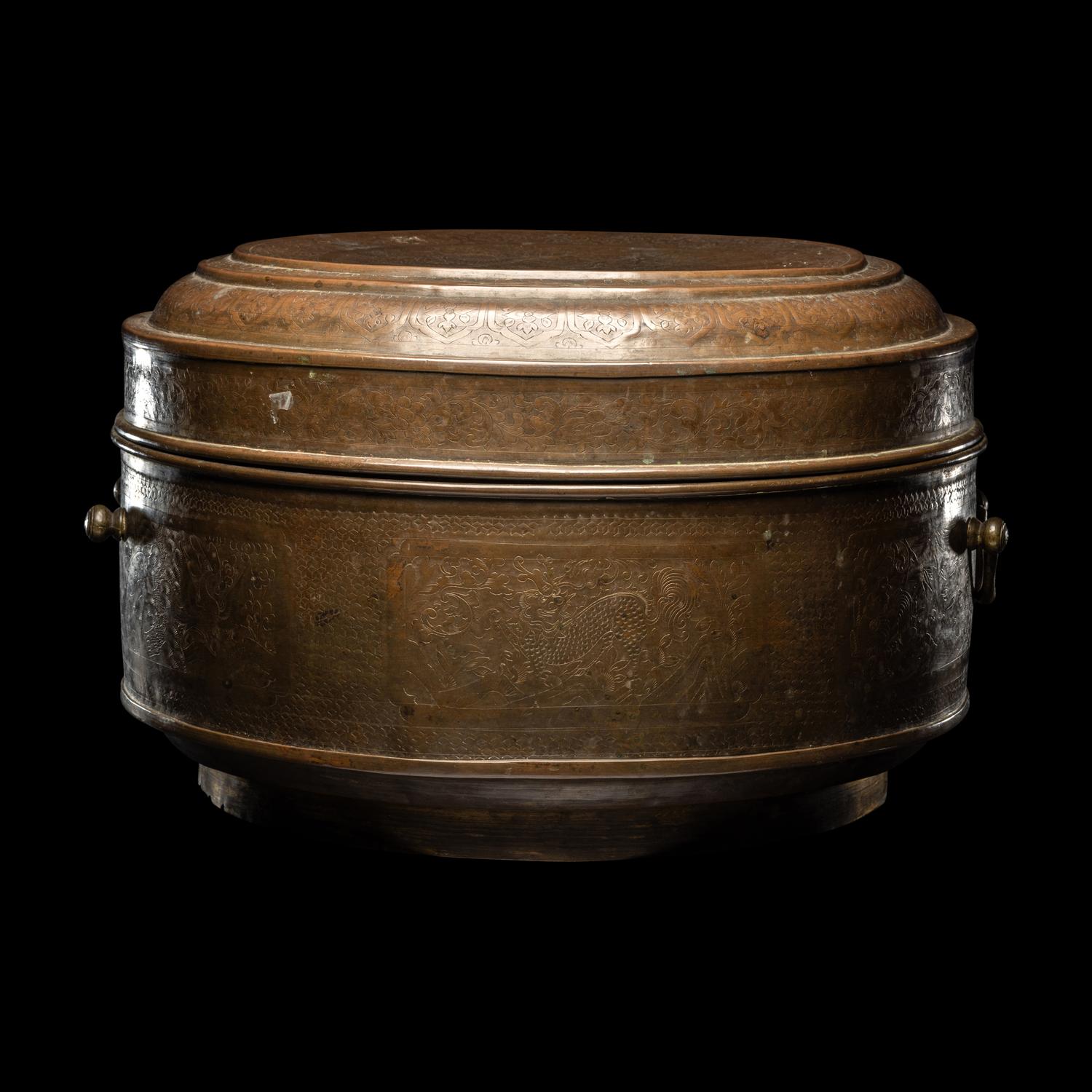 A Large Chinese Chased Brass Covered Box
