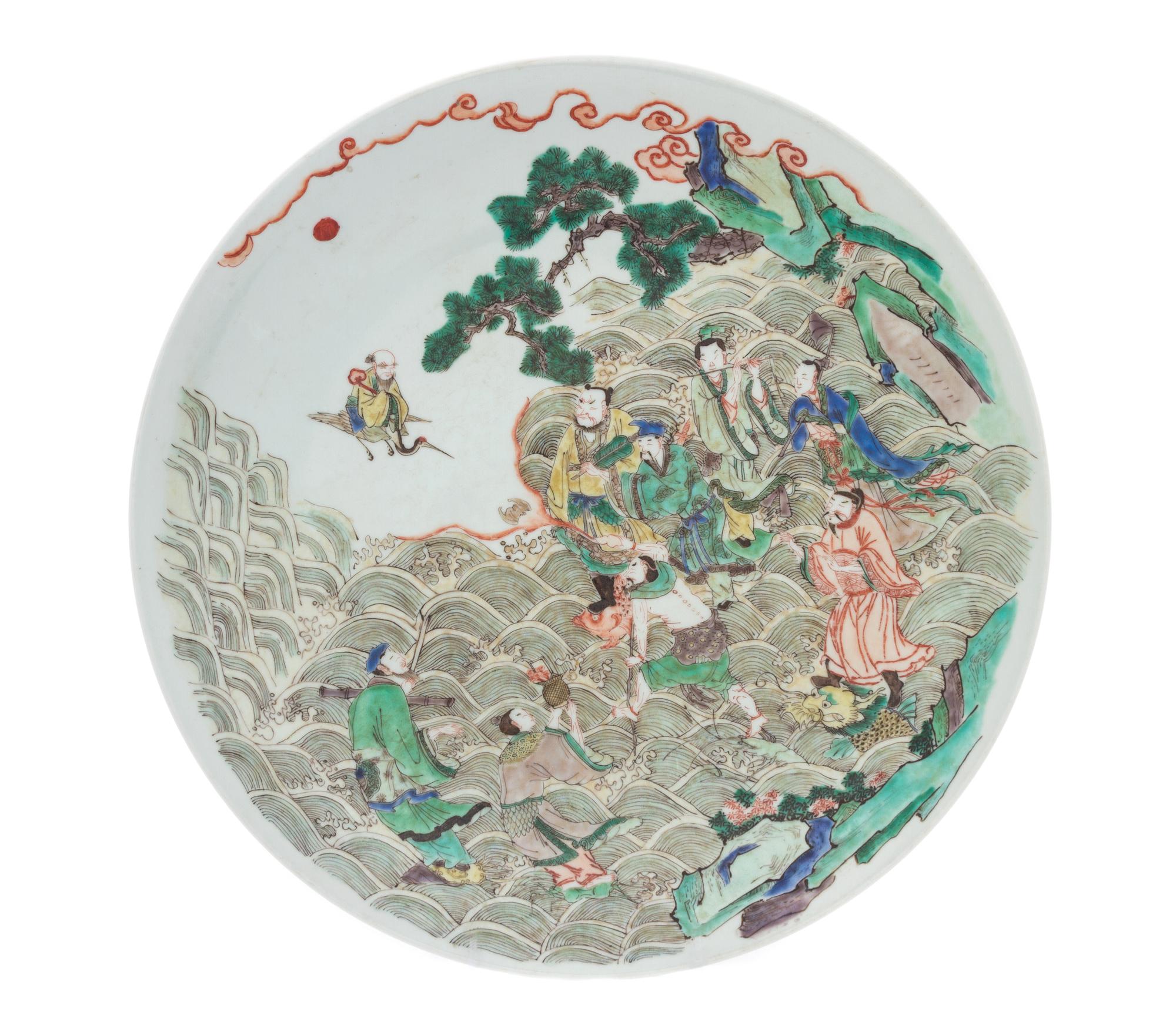 A Famille Verte Porcelain Charger Diameter 15 1/2 inches.