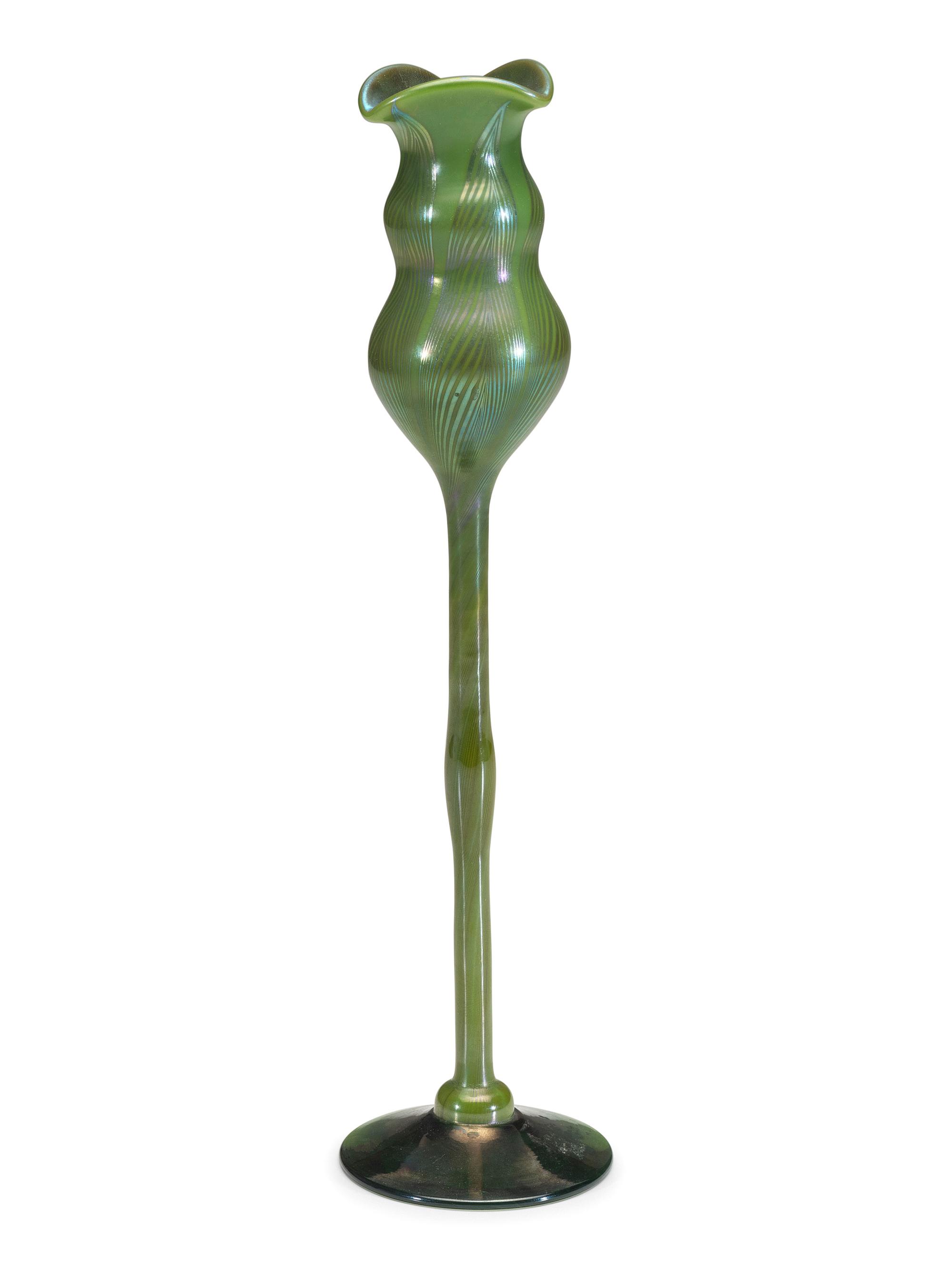 A Tiffany Studios Favrile Glass Pulled Feather Vase