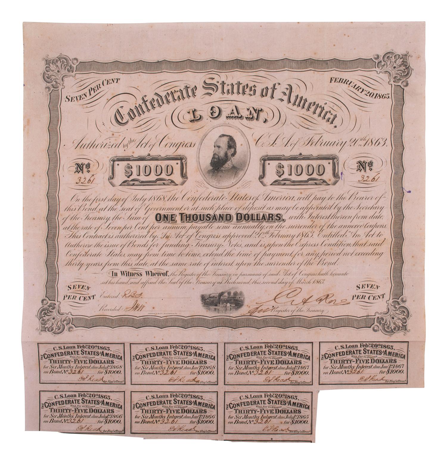 [CIVIL WAR - CONFEDERATE]. A large group of Confederate bonds.