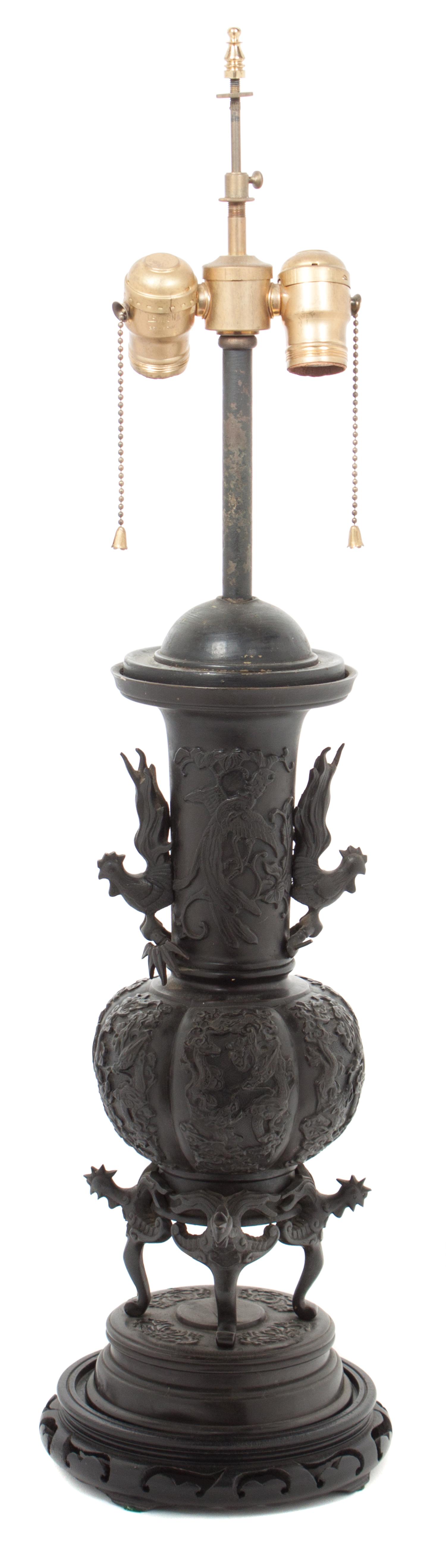 A Japanese Bronze Vase Mounted as a Lamp Height 31 inches. — EARLY 20TH CENTURY