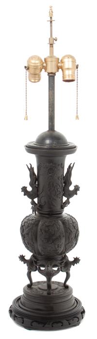 A Japanese Bronze Vase Mounted as a Lamp Height 31 inches. — EARLY 20TH CENTURY